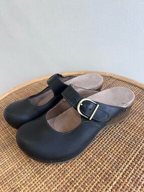 Dansko Black Leather Mary Jane Clogs